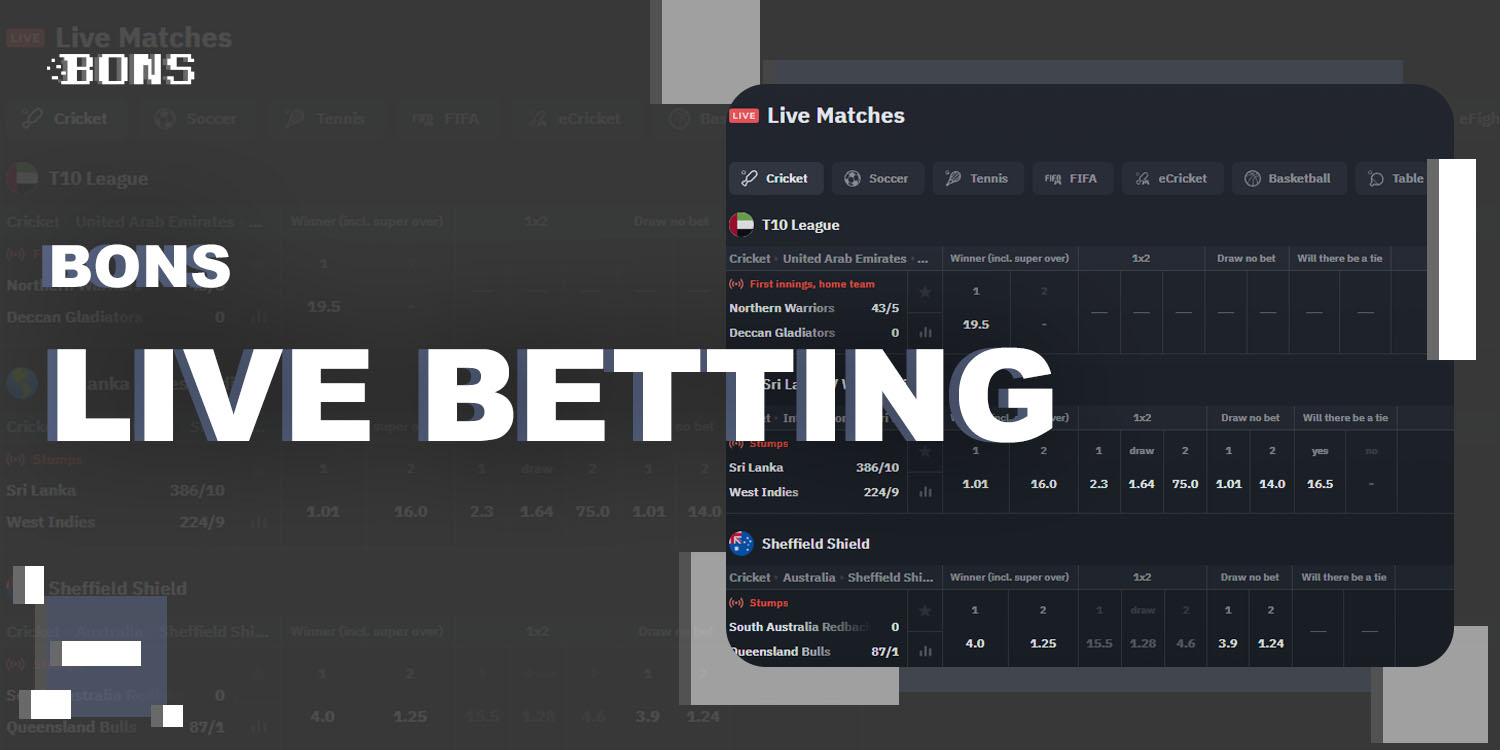 Bons is a betting website that allows you to place in-play bets on sports happening all over the world.